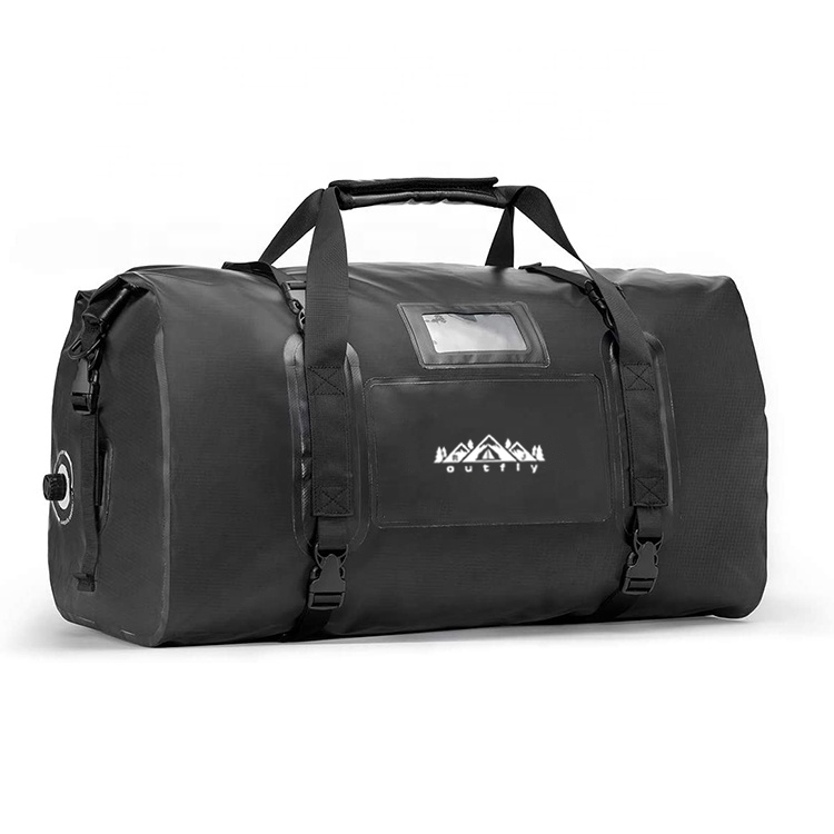 waterproof motorcycle duffel bag black roll top closure dry duffle bag with straps mount to motorcycle